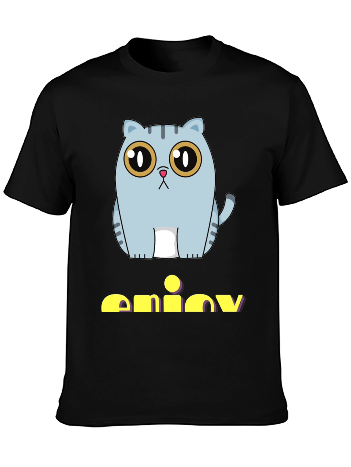 Cute Cat Graphic Print Black T-Shirt