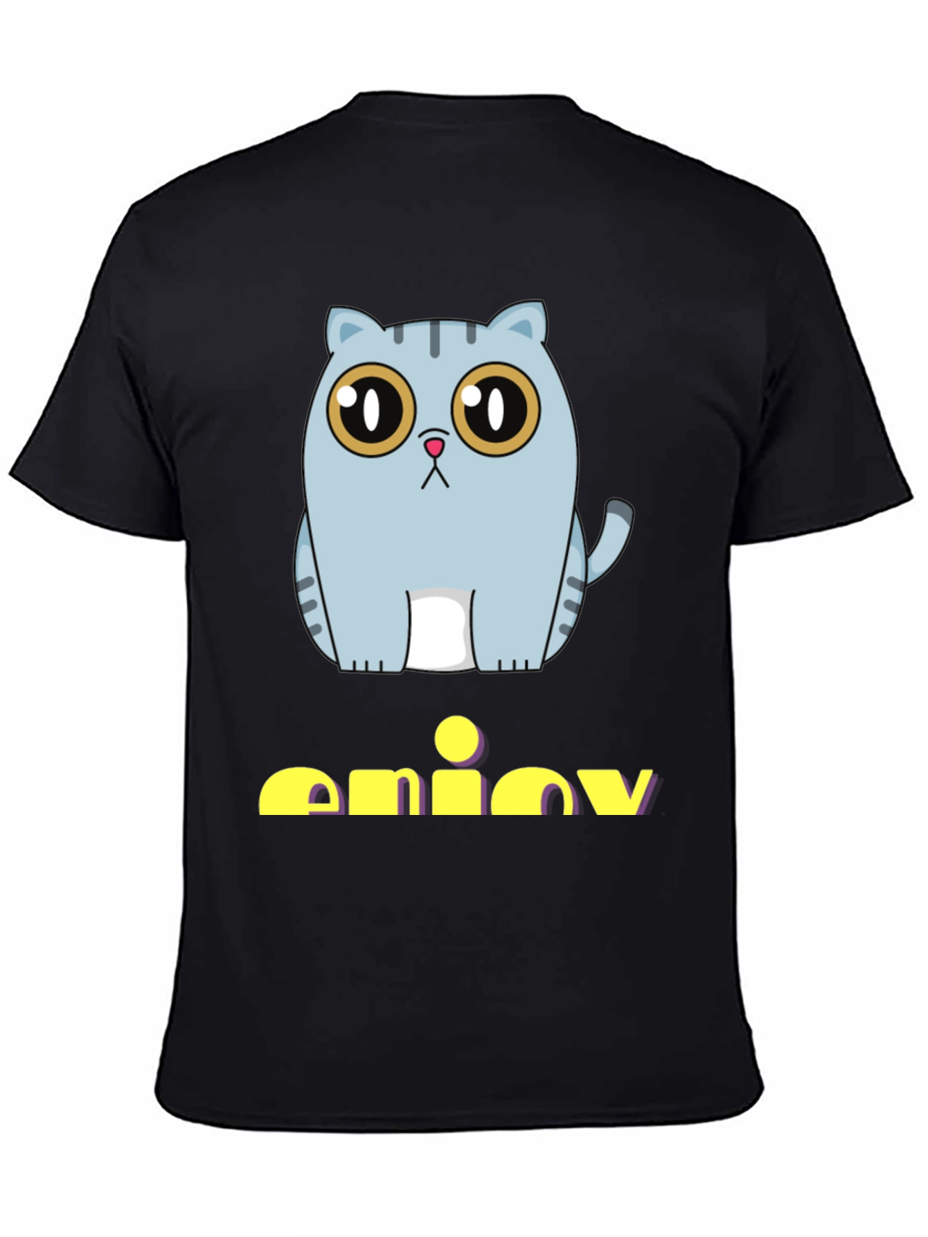 Cute Cat Graphic Print Black T-Shirt