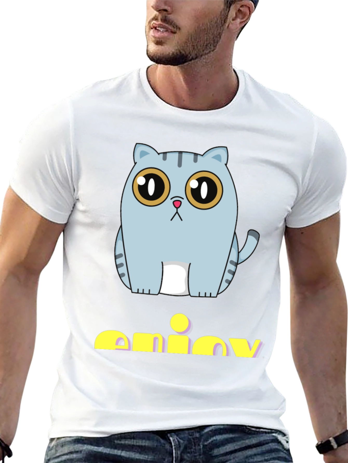 Cute Cat Graphic Print Black T-Shirt