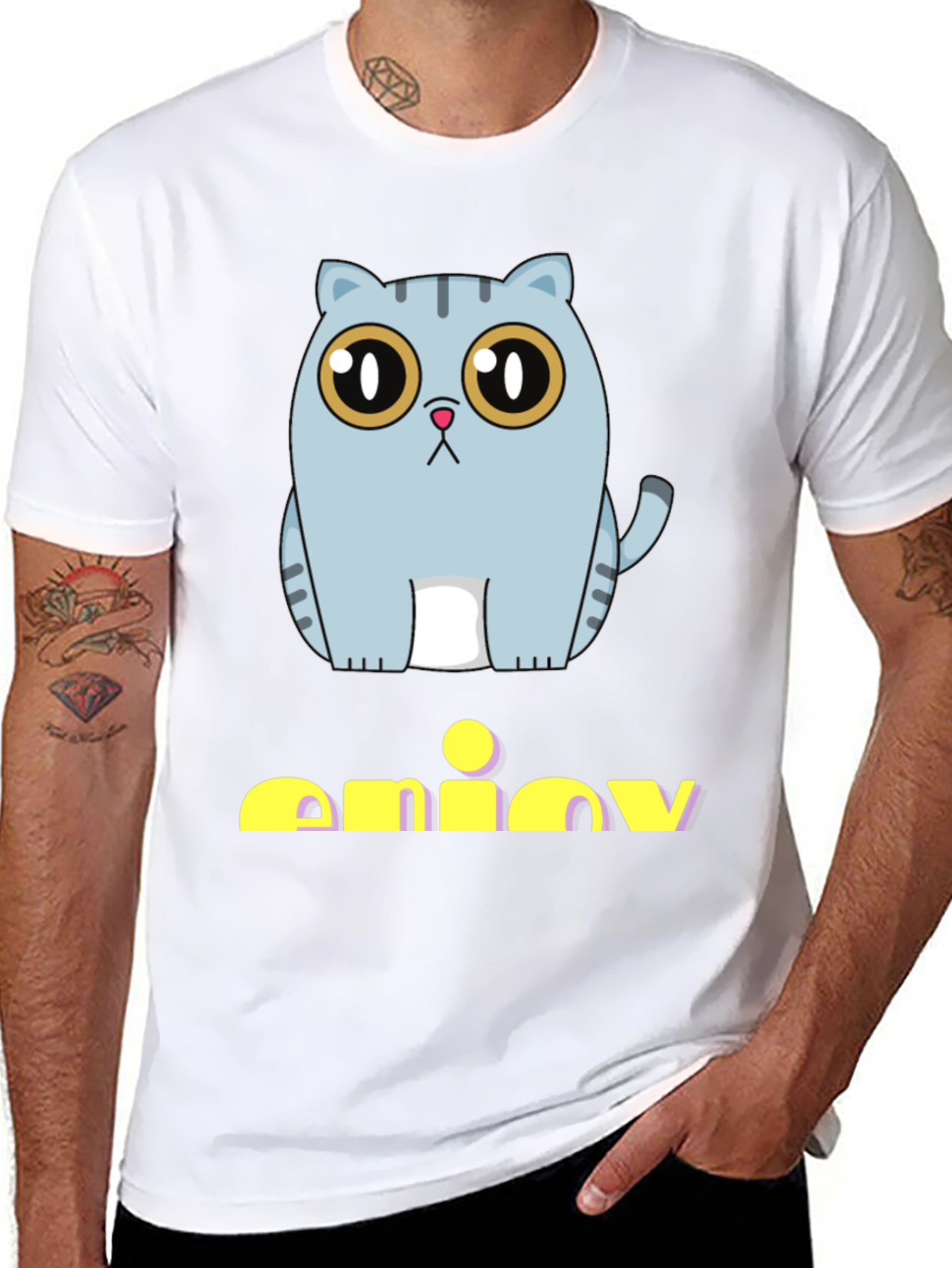 Cute Cat Graphic Print Black T-Shirt