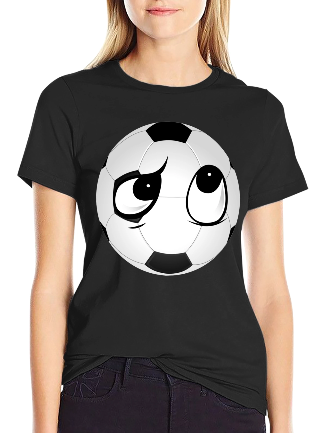 Soccer Ball Face Graphic Tee - Soft Black T-Shirt