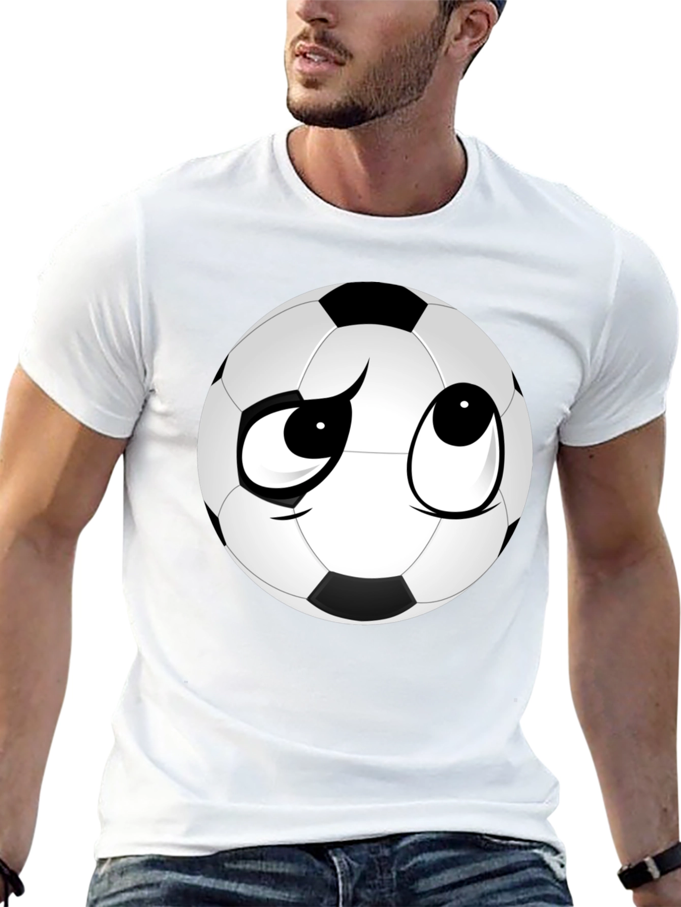 Soccer Ball Face Graphic Tee - Soft Black T-Shirt