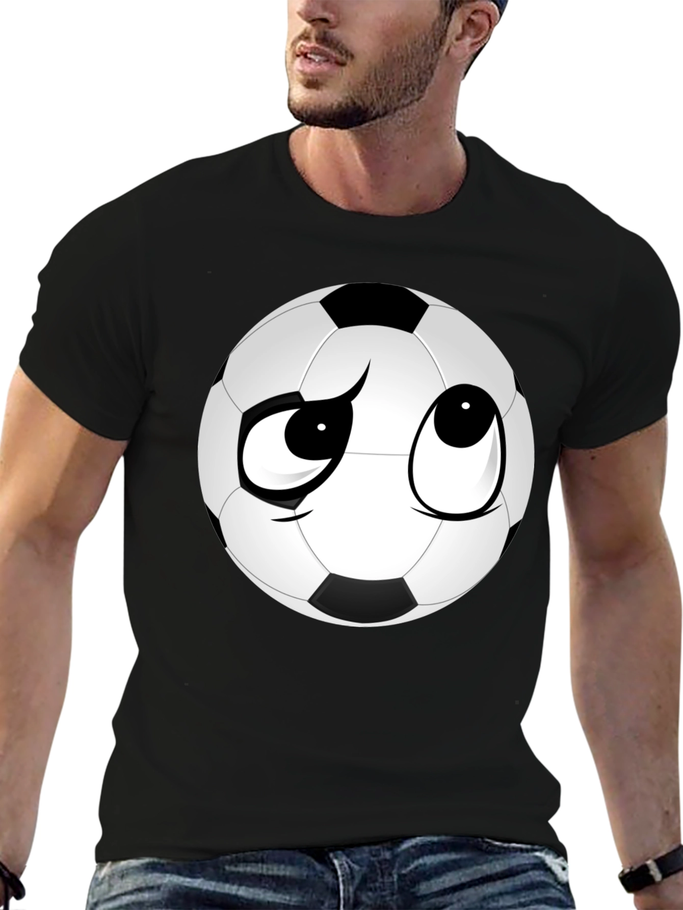 Soccer Ball Face Graphic Tee - Soft Black T-Shirt