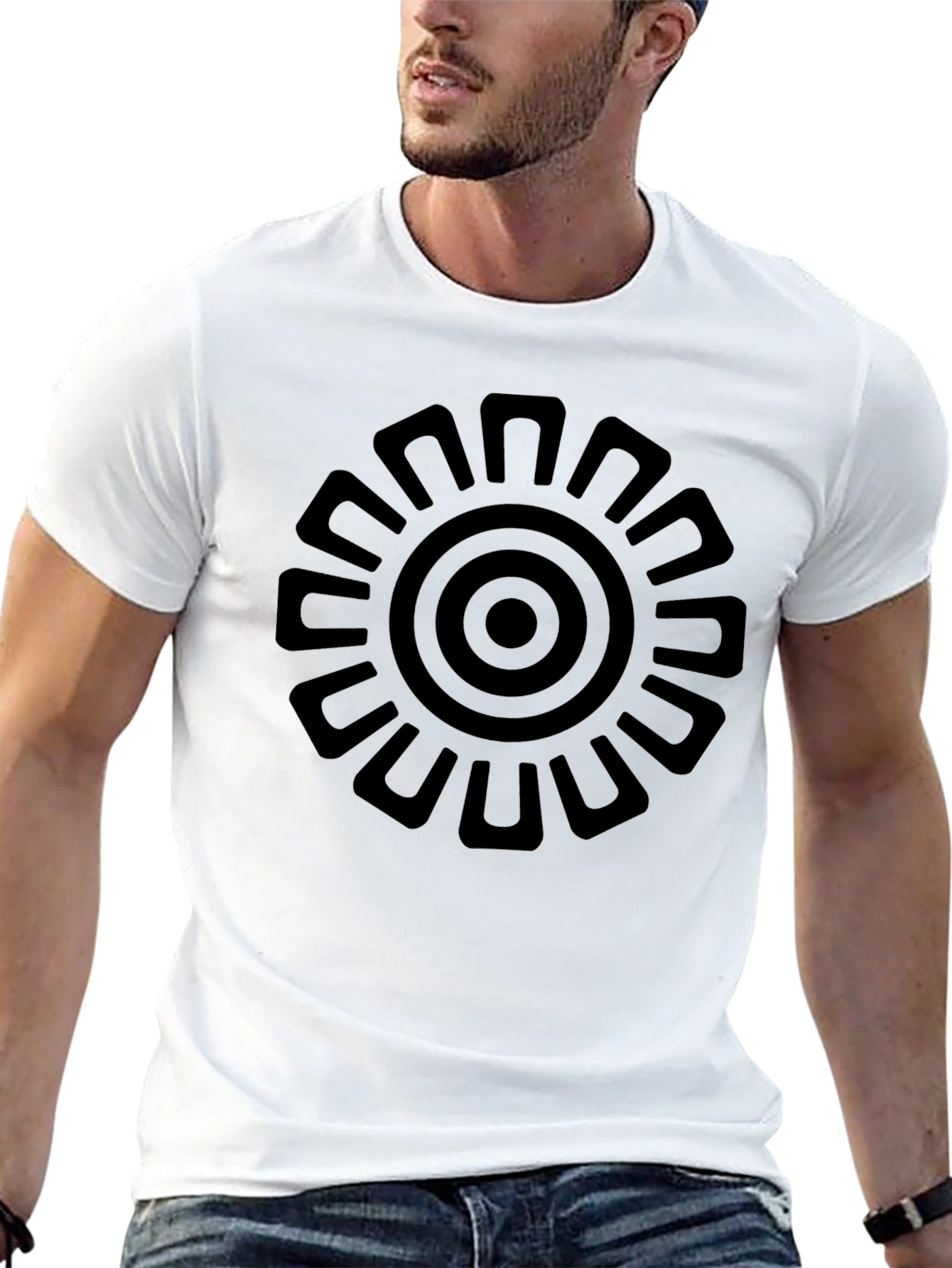 Abstract Sun Graphic T-Shirt - Stylish Black Tee
