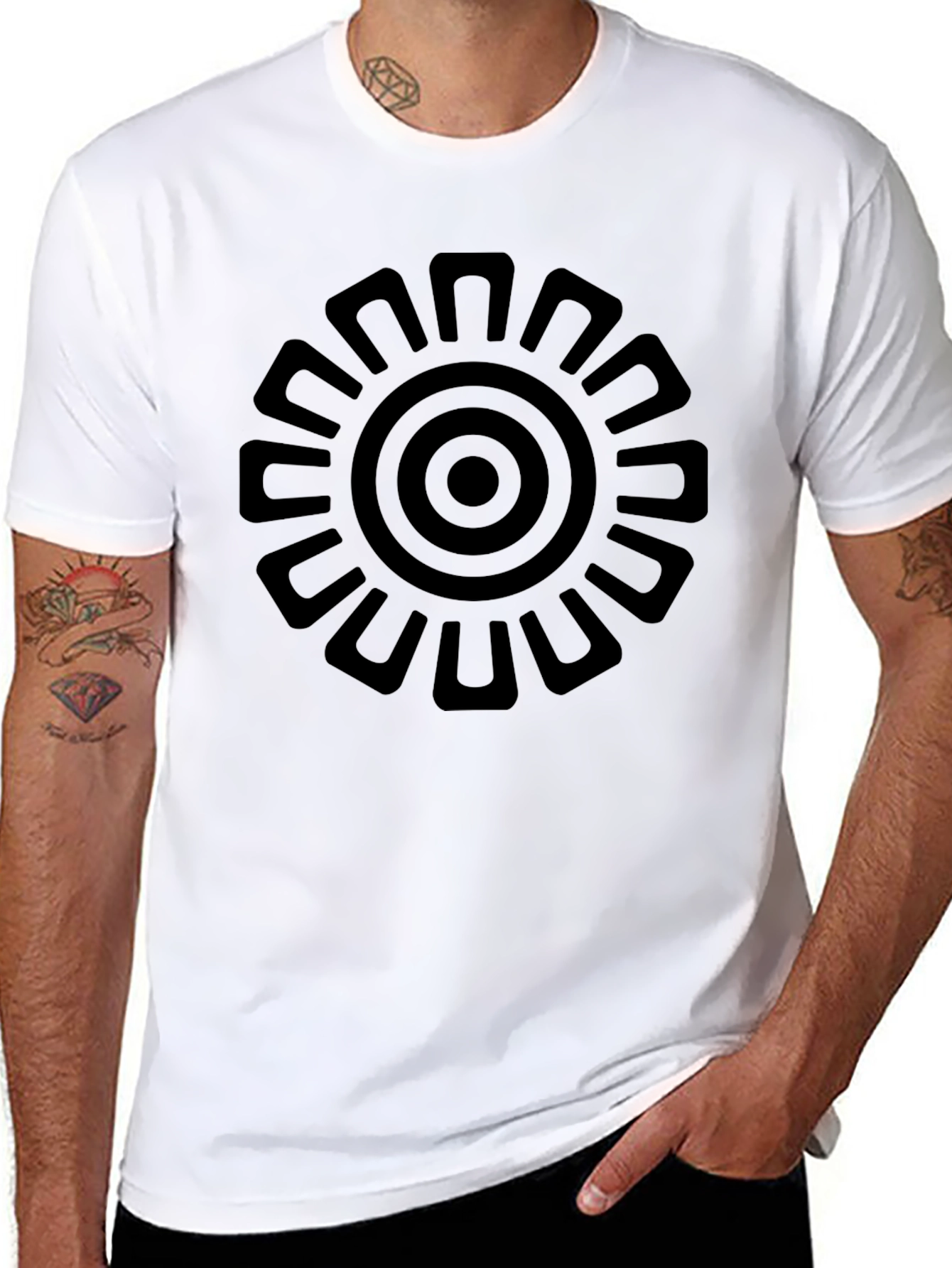 Abstract Sun Graphic T-Shirt - Stylish Black Tee