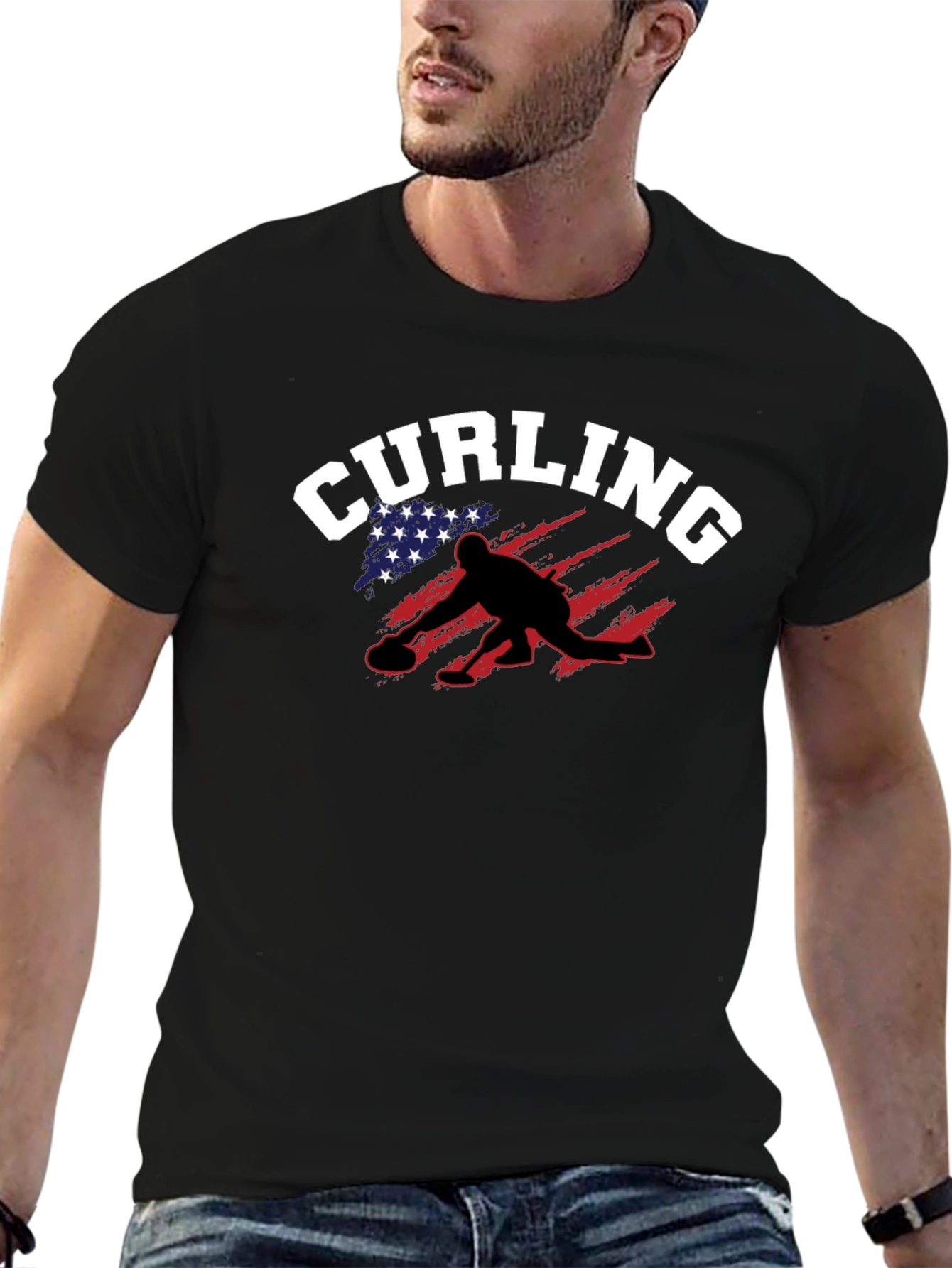 Curling USA Flag Graphic Tee
