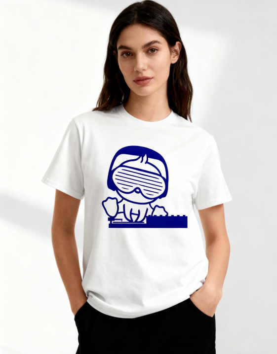 Men's Cartoon DJ Graphic Print T-Shirt, 1 pcs 190g 100% Pure Cotton Casual Short-Sleeve T-Shirt