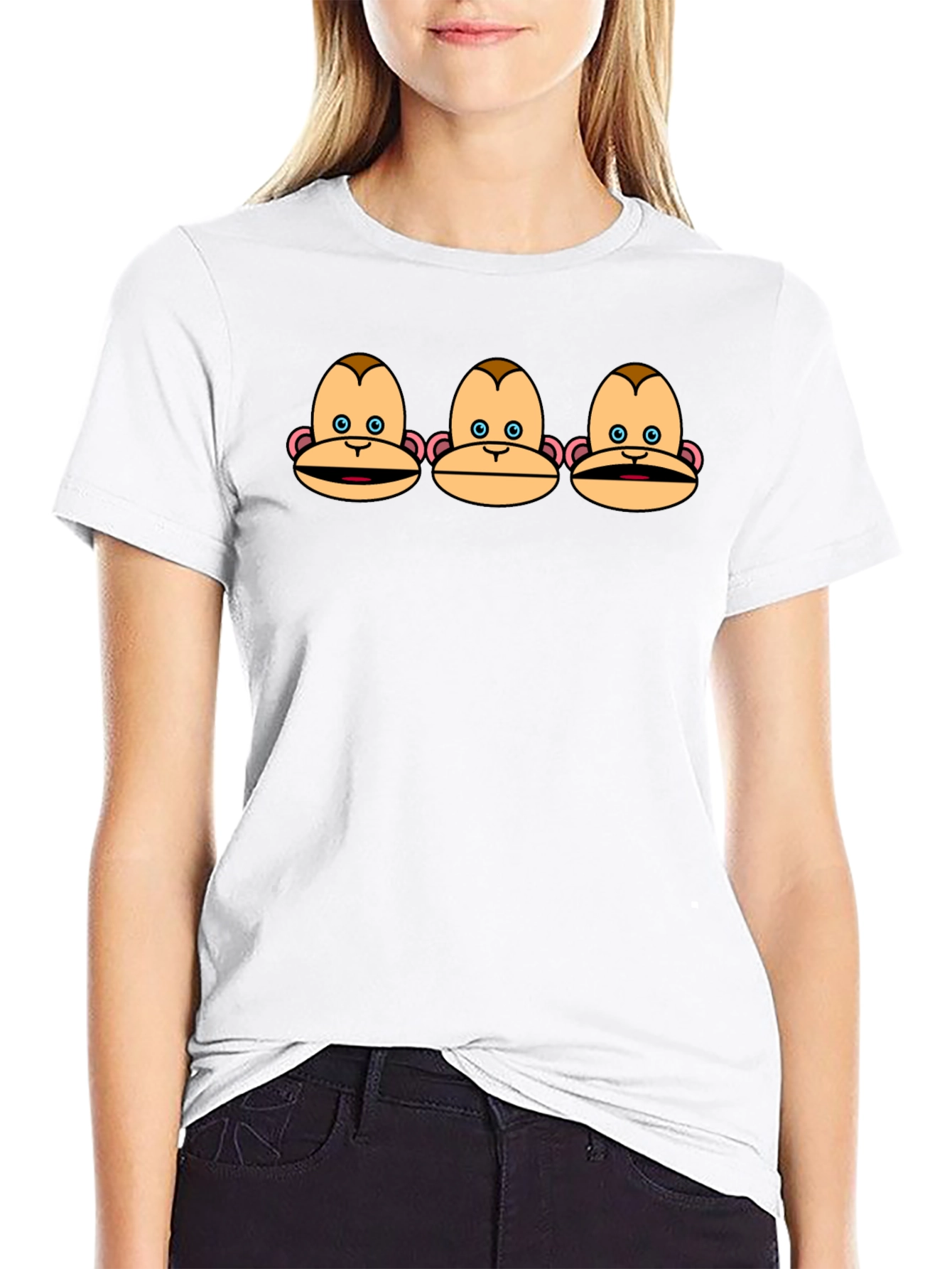 Funny Monkey Faces Graphic Black T-Shirt