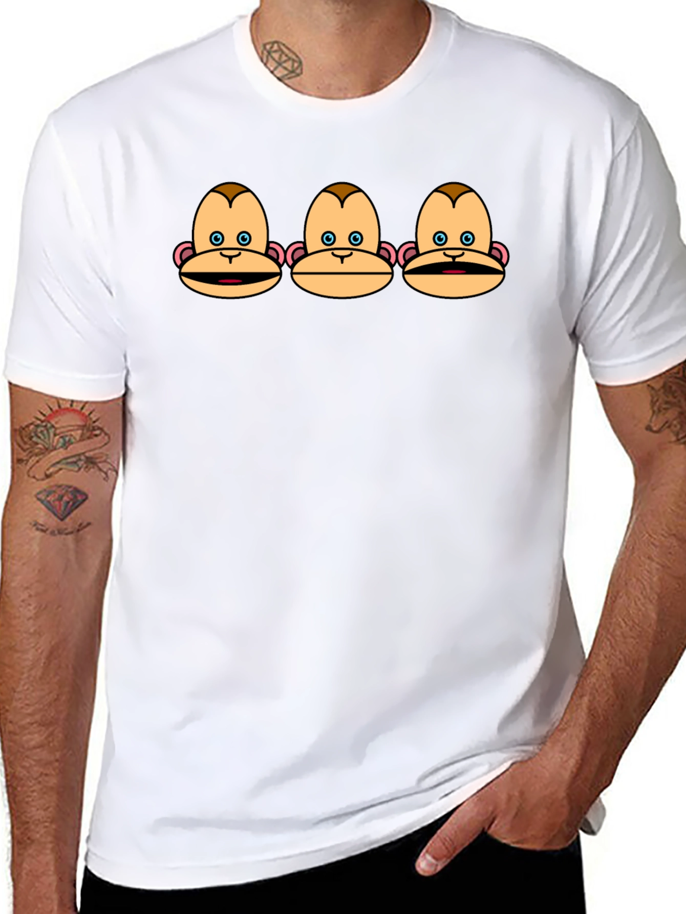 Funny Monkey Faces Graphic Black T-Shirt