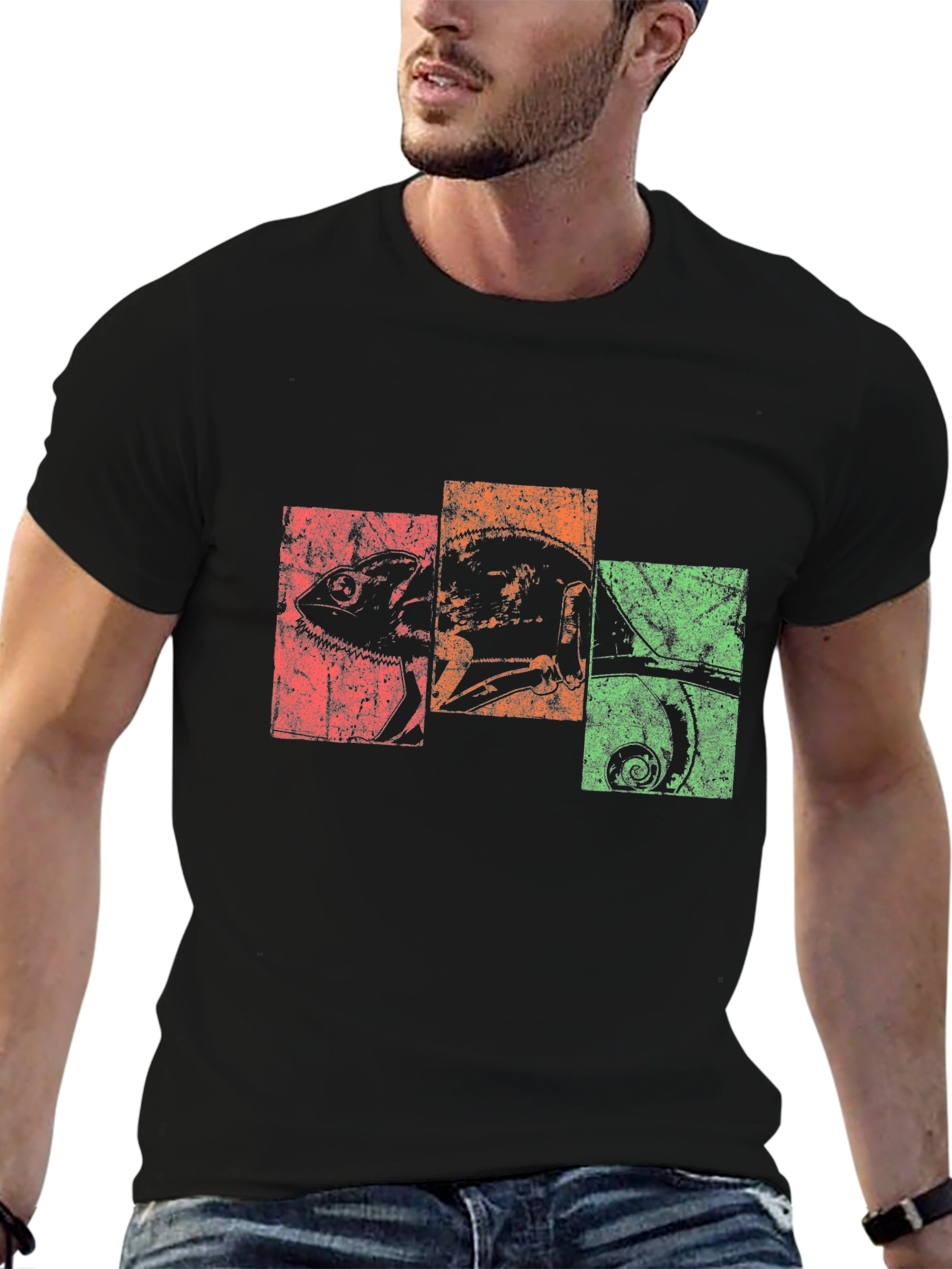 Retro Chameleon Graphic Tee - Black