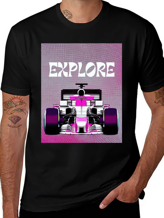 Explore F1 Race Car Graphic Tee - Black Cotton T-Shirt
