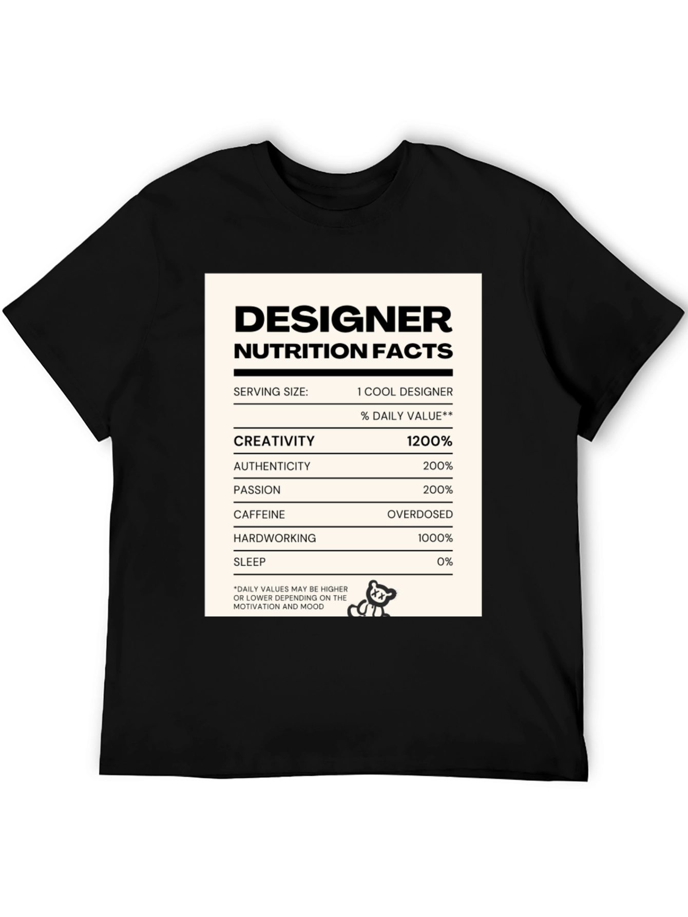 Designer Nutrition Facts Funny T-Shirt
