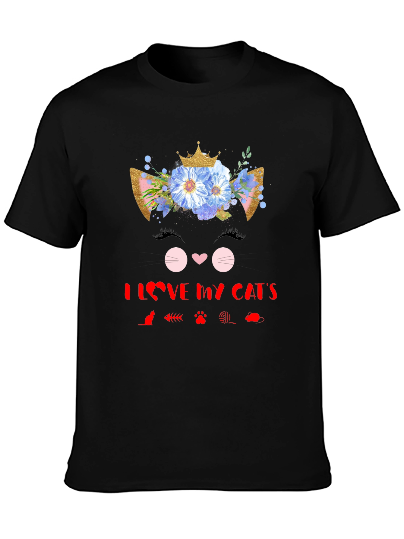I Love My Cats Black T-Shirt