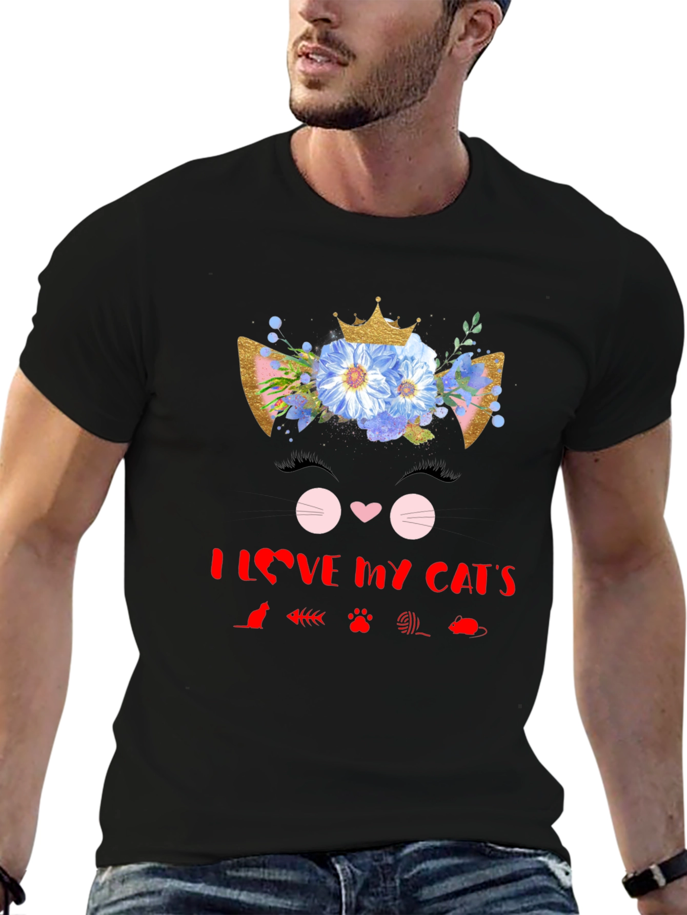 I Love My Cats Black T-Shirt