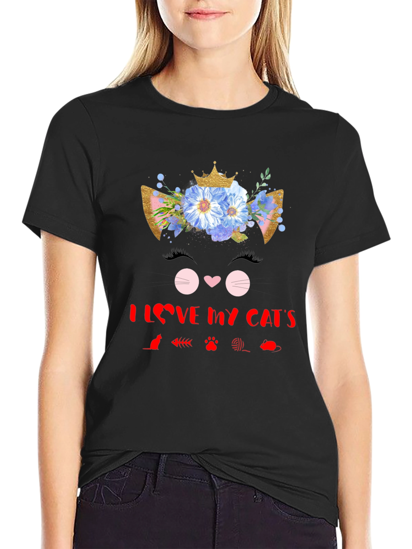 I Love My Cats Black T-Shirt