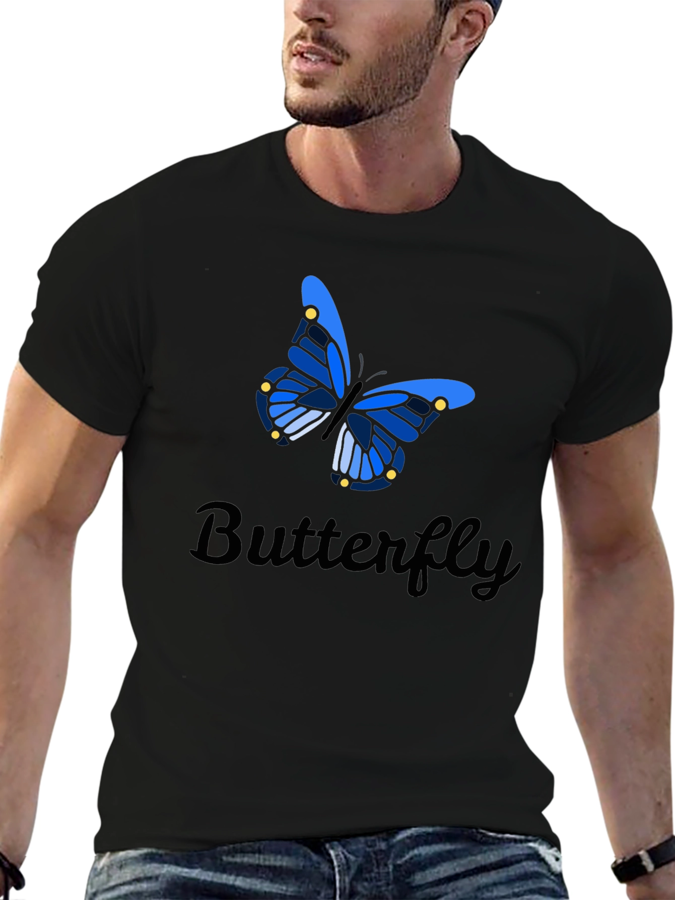 Butterfly Graphic Tee - Stylish Mens Black T-Shirt