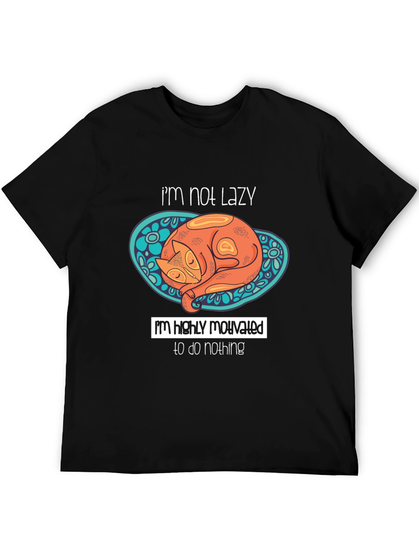 Lazy Cat Graphic T-Shirt - Humorous Mens Tee