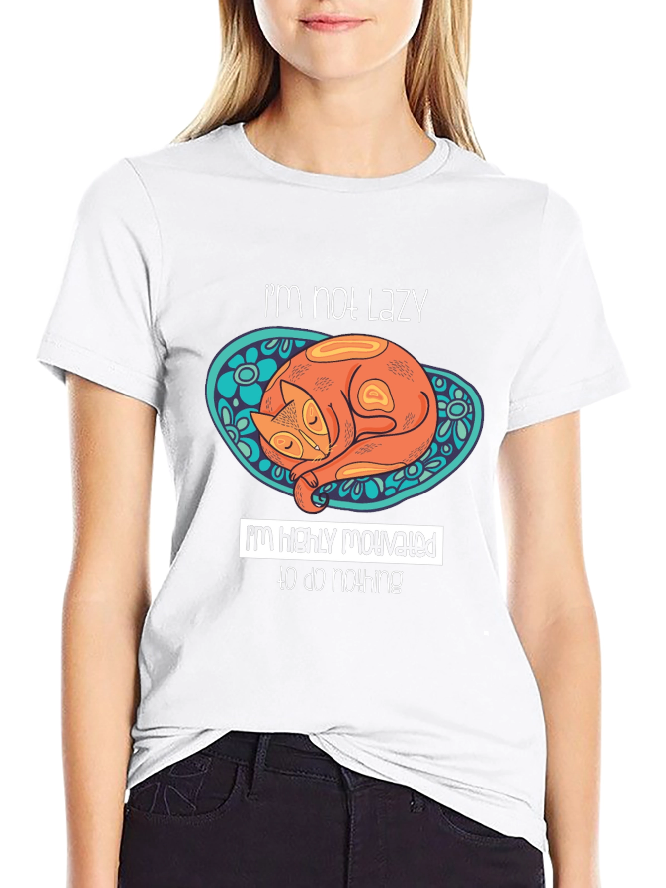 Lazy Cat Graphic T-Shirt - Humorous Mens Tee