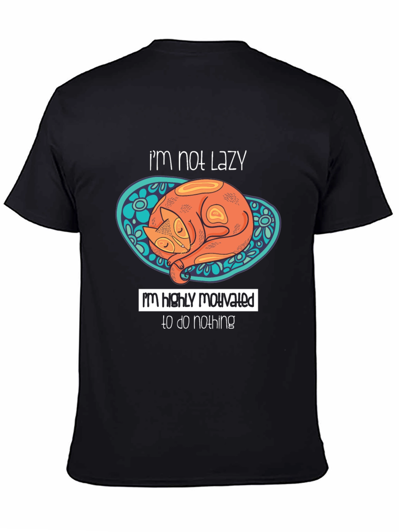 Lazy Cat Graphic T-Shirt - Humorous Mens Tee