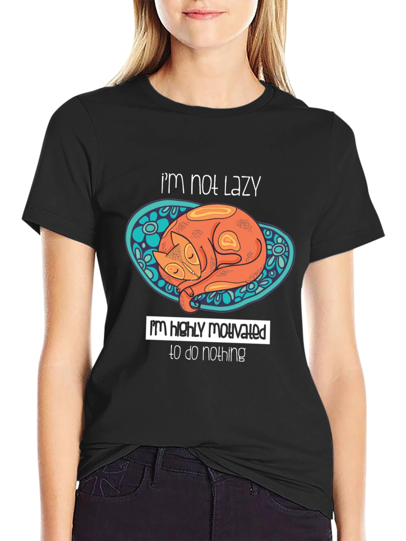 Lazy Cat Graphic T-Shirt - Humorous Mens Tee