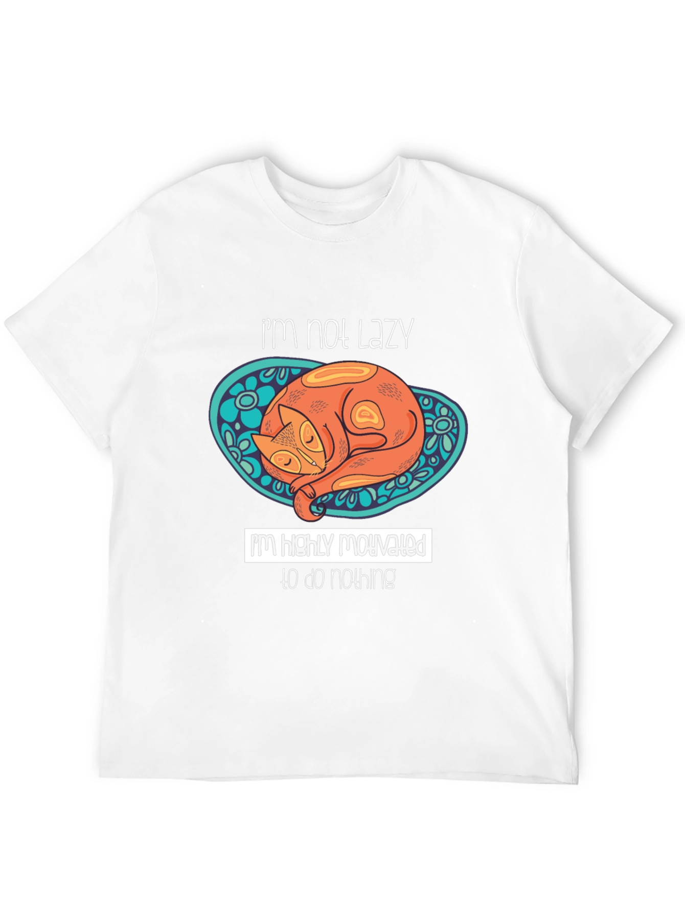 Lazy Cat Graphic T-Shirt - Humorous Mens Tee