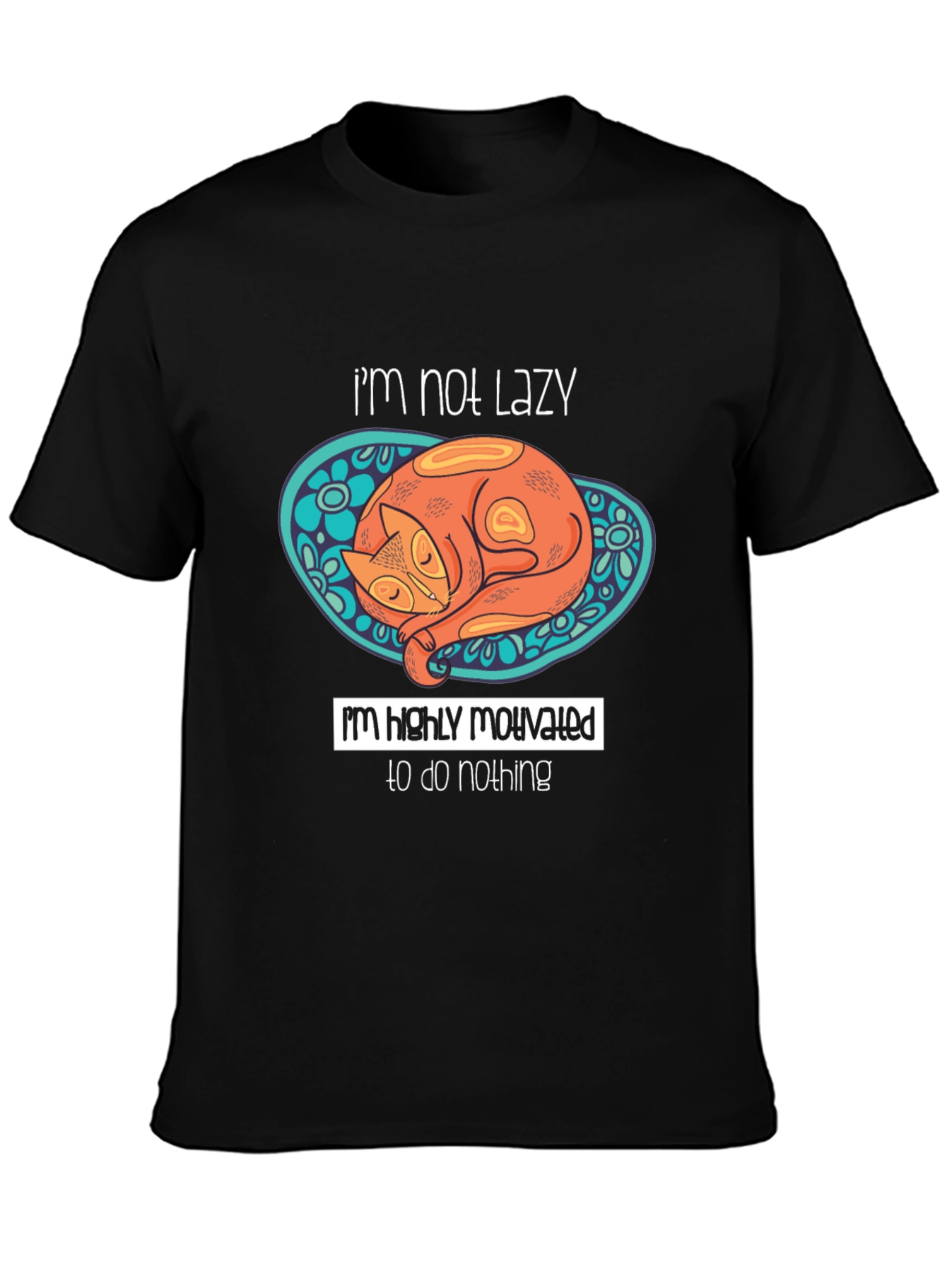 Lazy Cat Graphic T-Shirt - Humorous Mens Tee