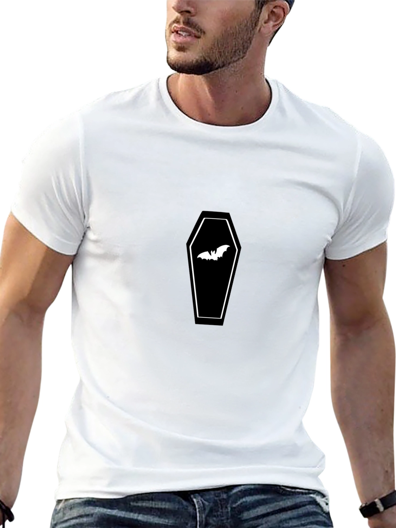 Bat Coffin Graphic Tee - Halloween Ready