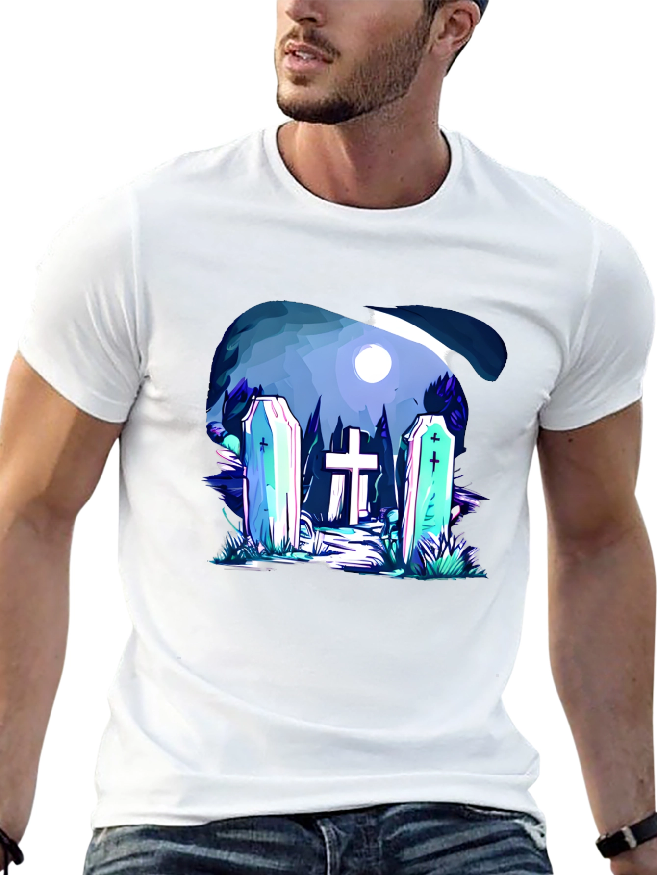 Cemetery Graphic Print Black T-Shirt