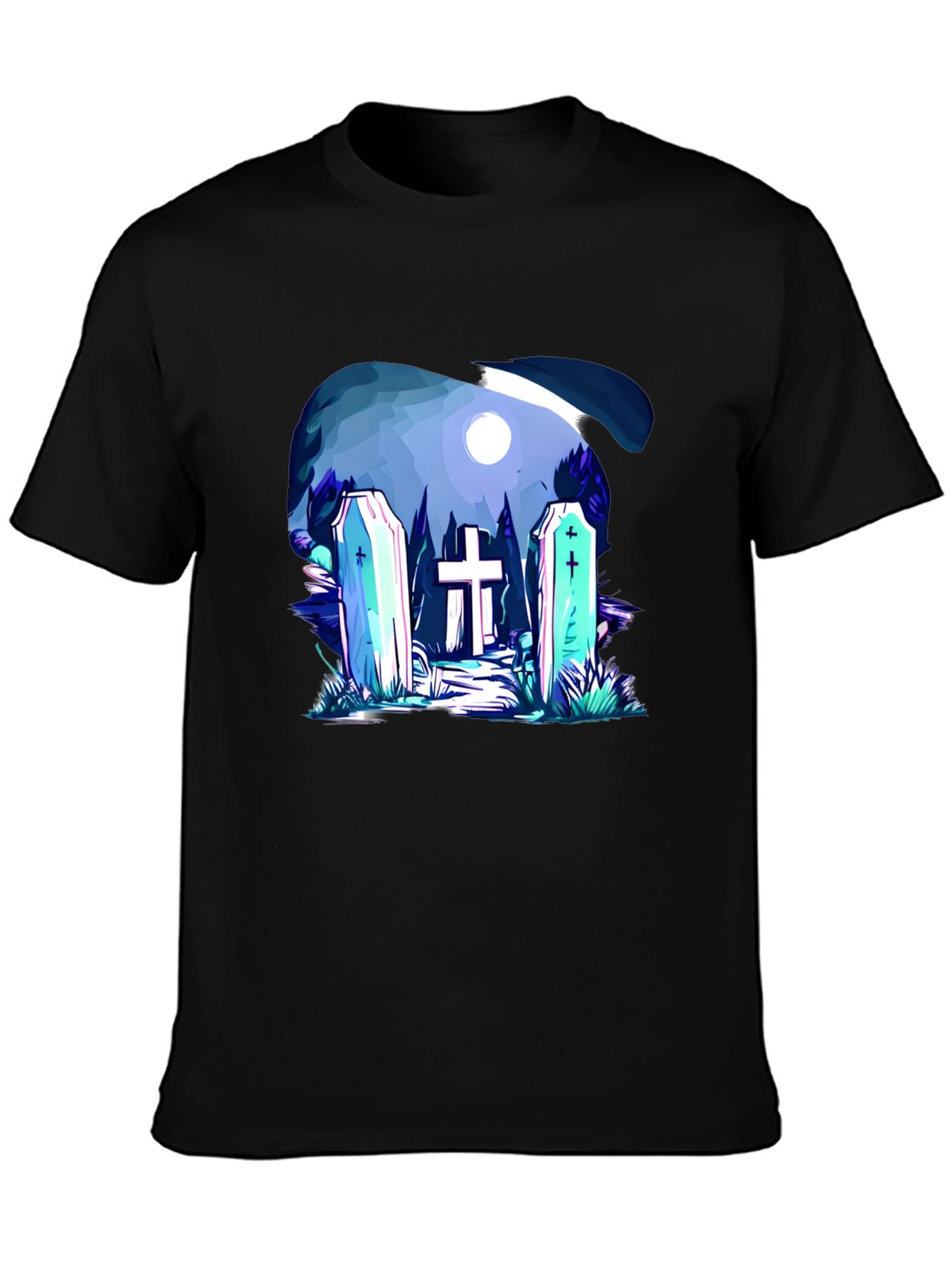 Cemetery Graphic Print Black T-Shirt