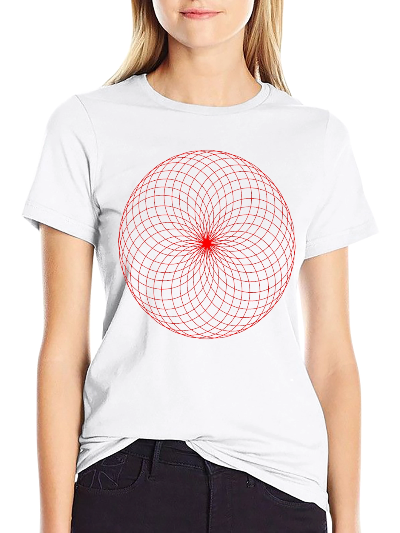 Geometric Grid Design Black T-Shirt