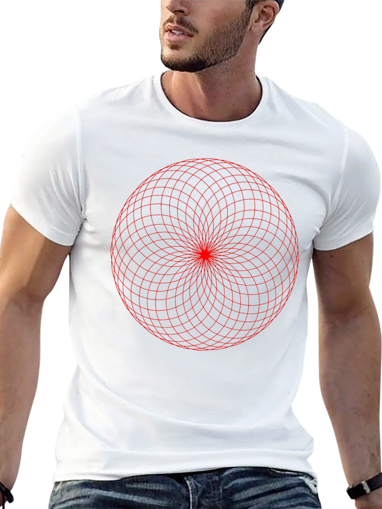 Geometric Grid Design Black T-Shirt