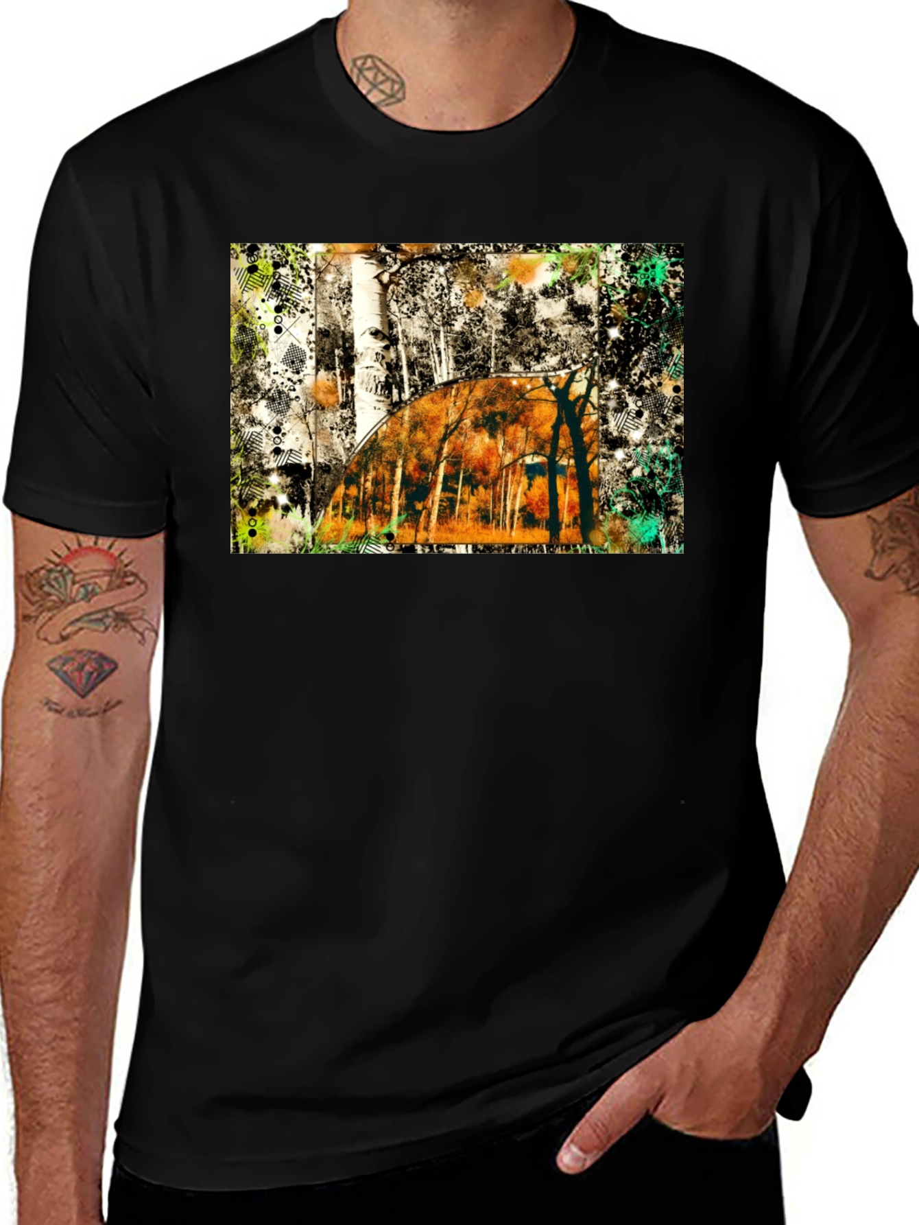 Abstract Forest Graphic Print Black T-Shirt