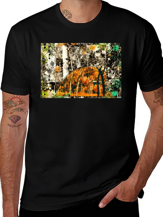 Abstract Forest Graphic Print Black T-Shirt