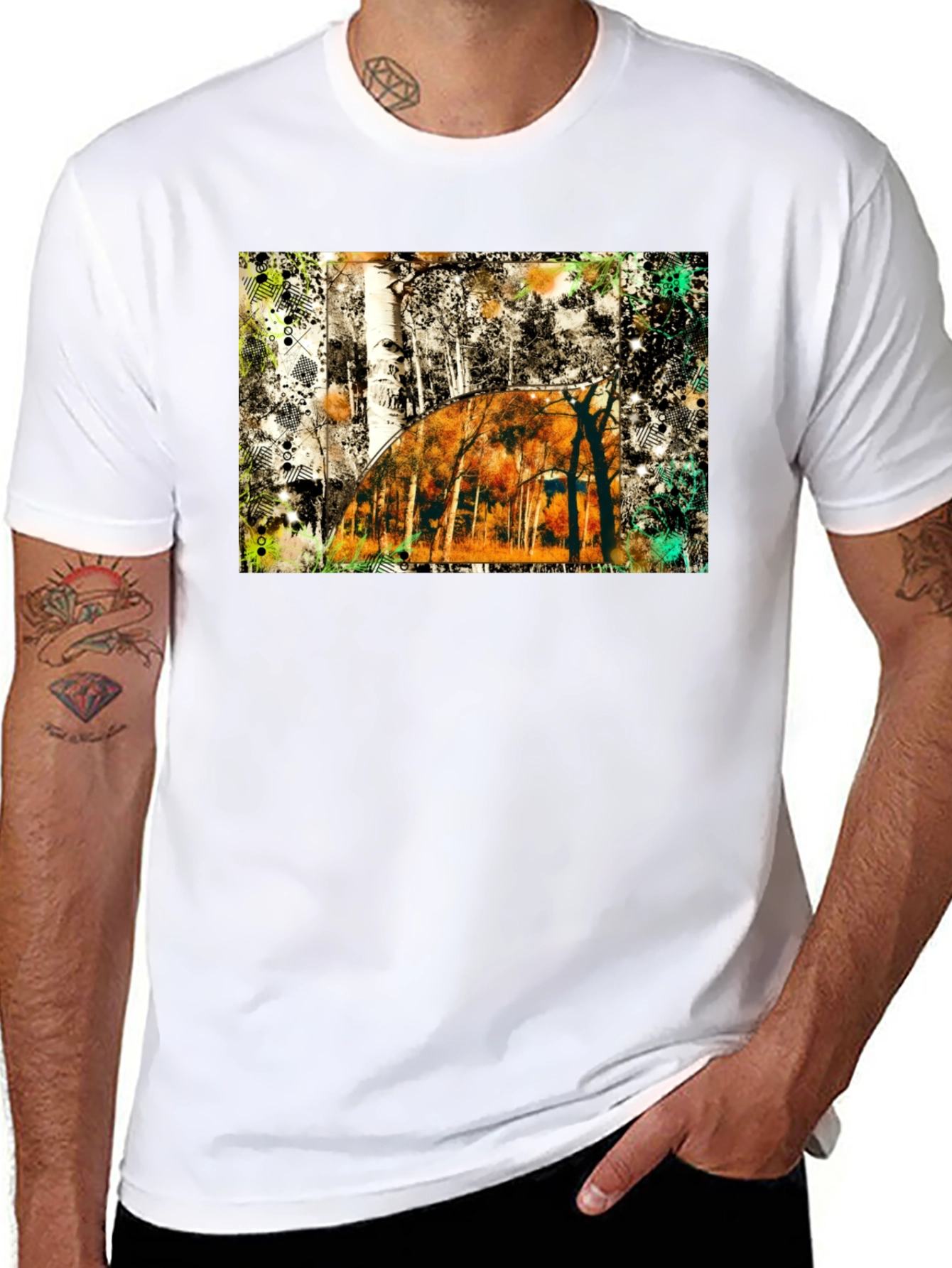Abstract Forest Graphic Print Black T-Shirt