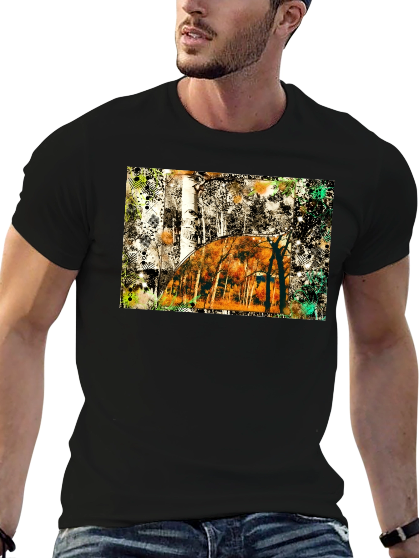 Abstract Forest Graphic Print Black T-Shirt