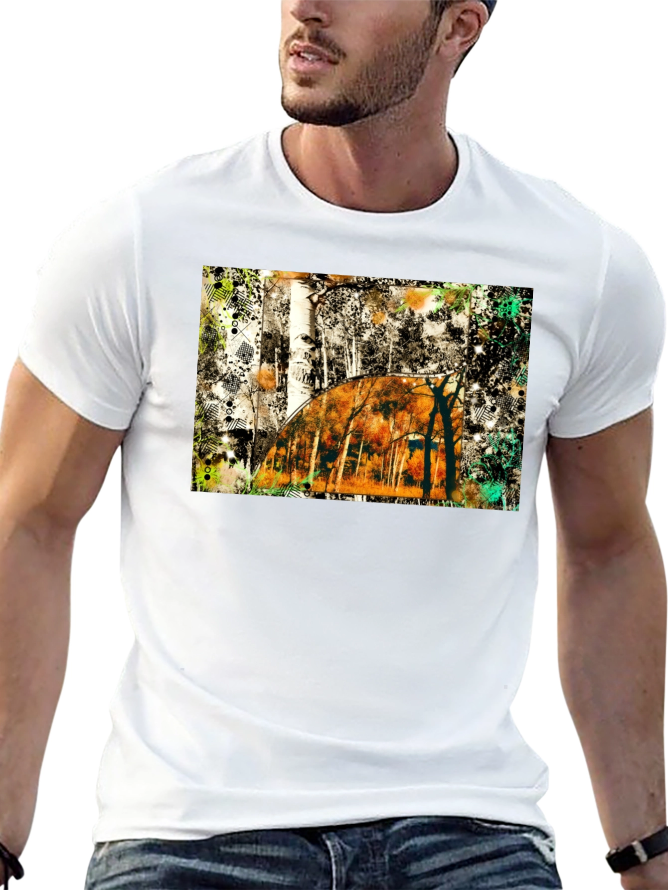 Abstract Forest Graphic Print Black T-Shirt