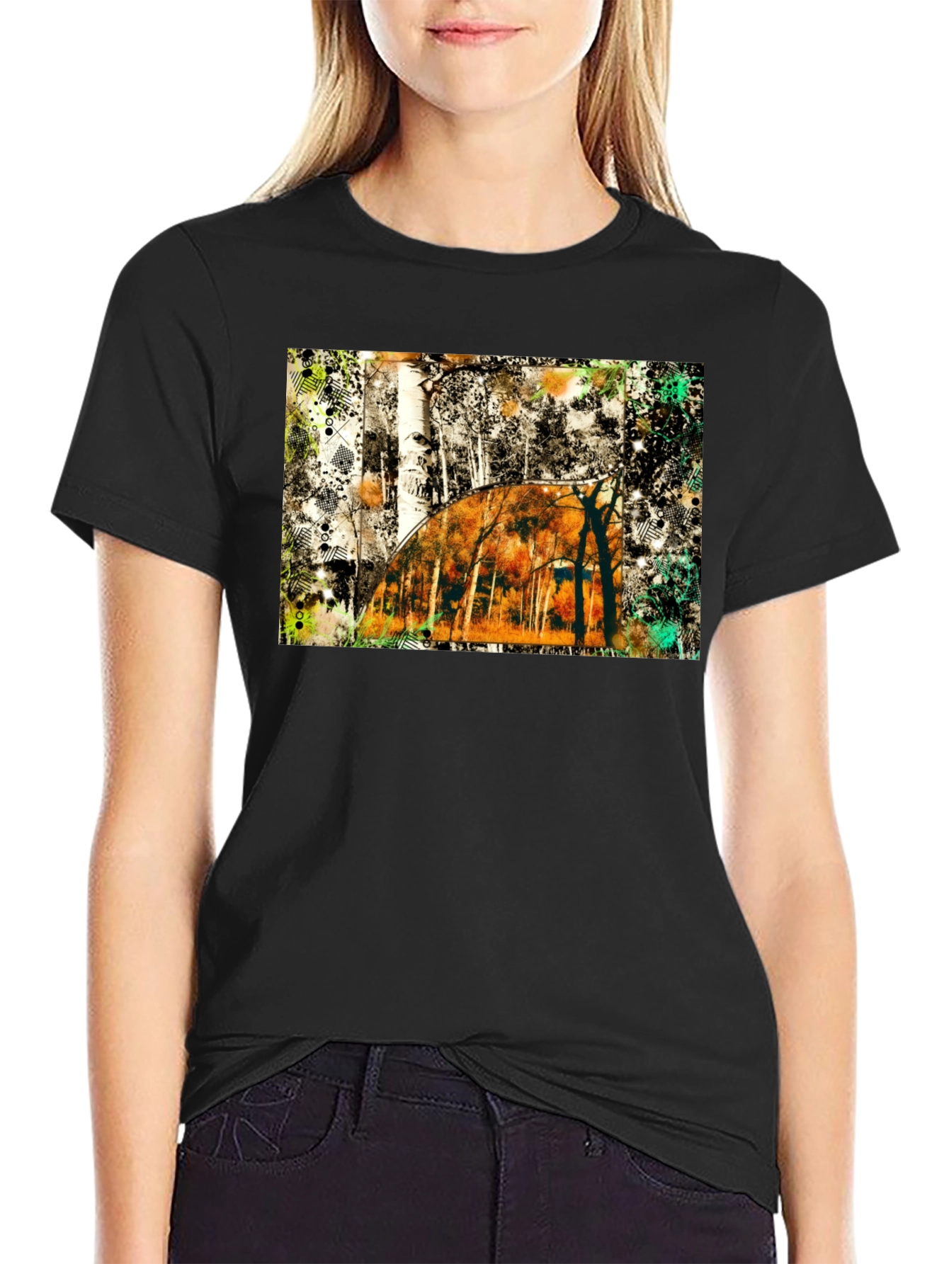 Abstract Forest Graphic Print Black T-Shirt
