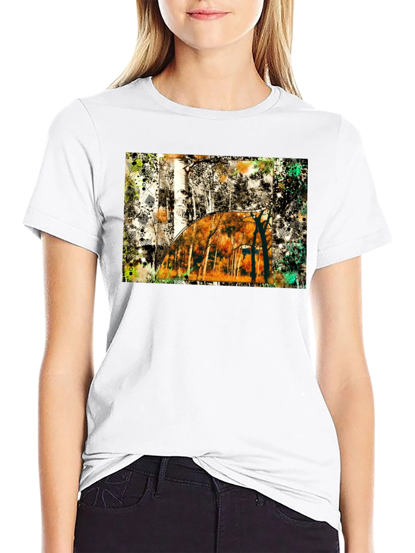 Abstract Forest Graphic Print Black T-Shirt