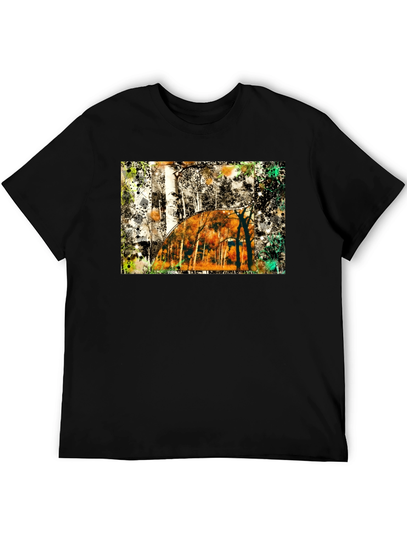 Abstract Forest Graphic Print Black T-Shirt