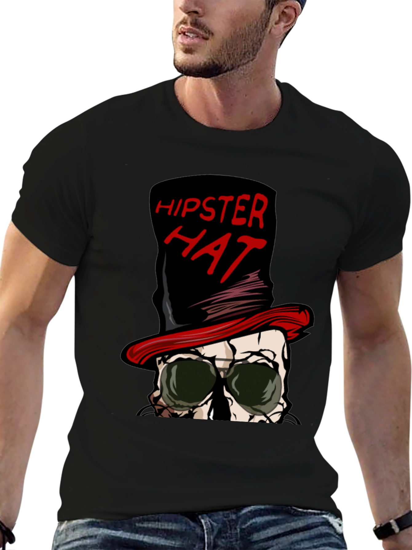 Hipster Hat Skull Graphic Tee