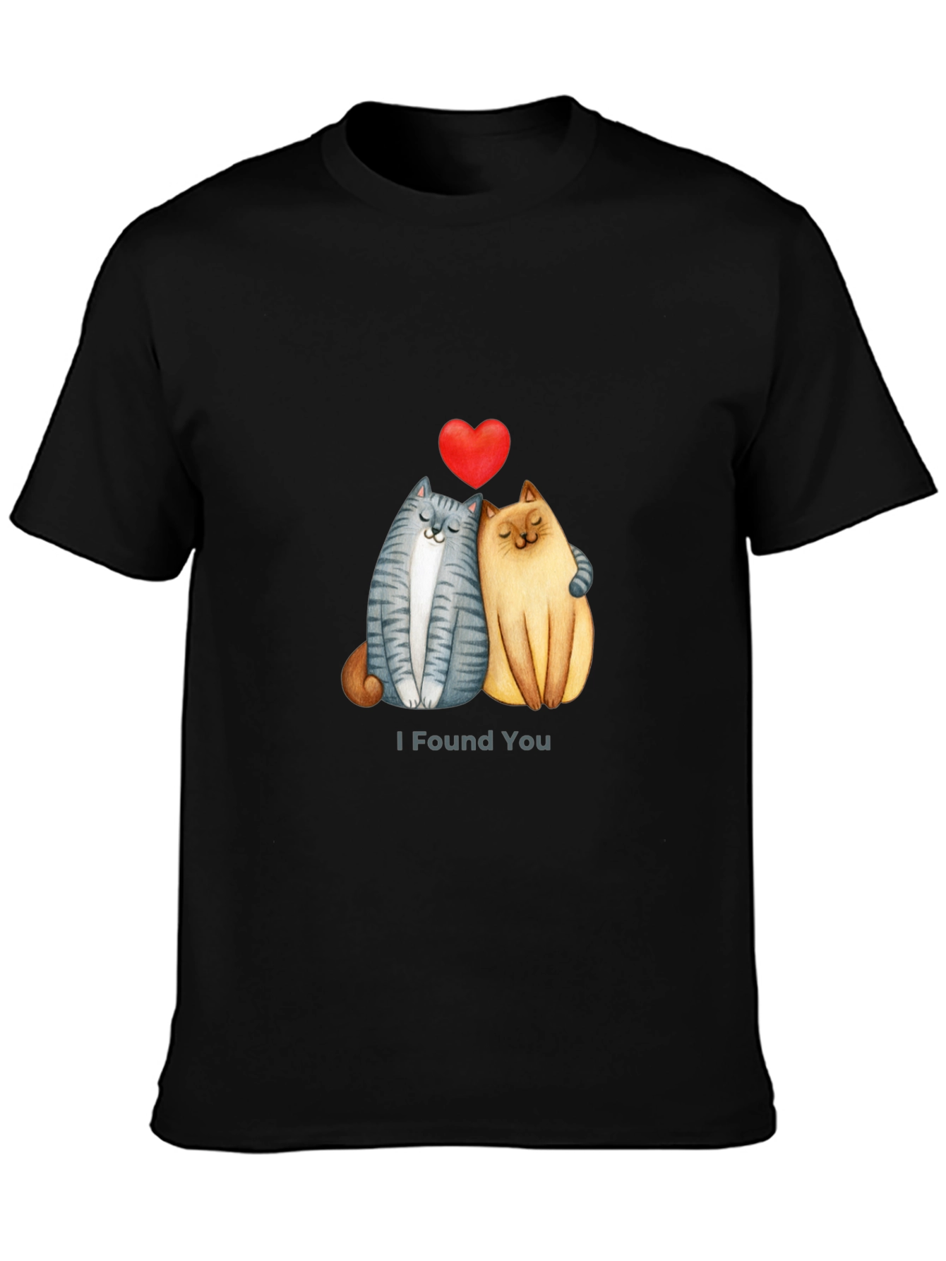 Cute Cats I Found You Valentines Day Black T-Shirt