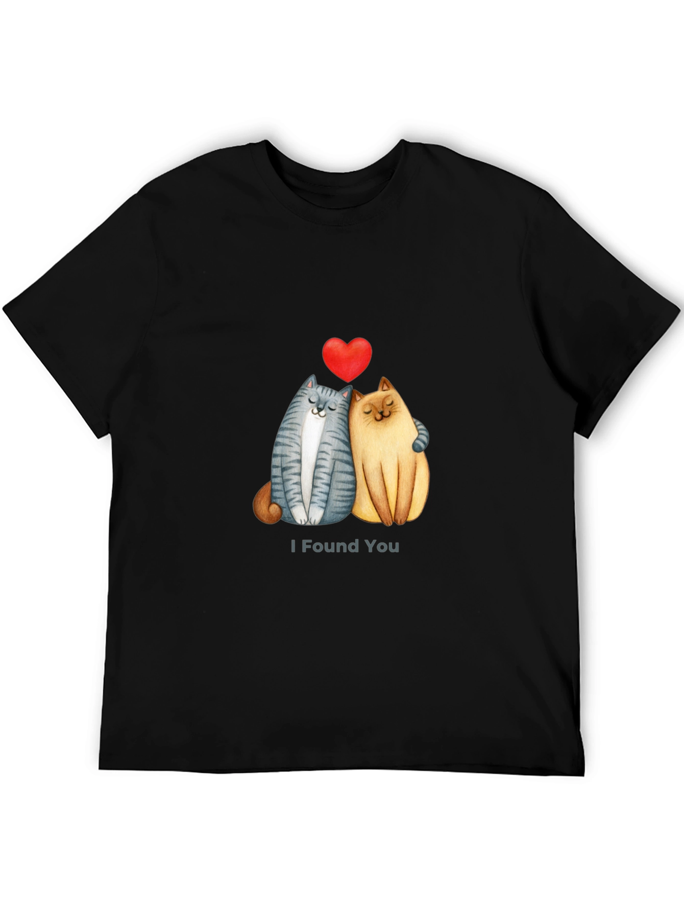 Cute Cats I Found You Valentines Day Black T-Shirt
