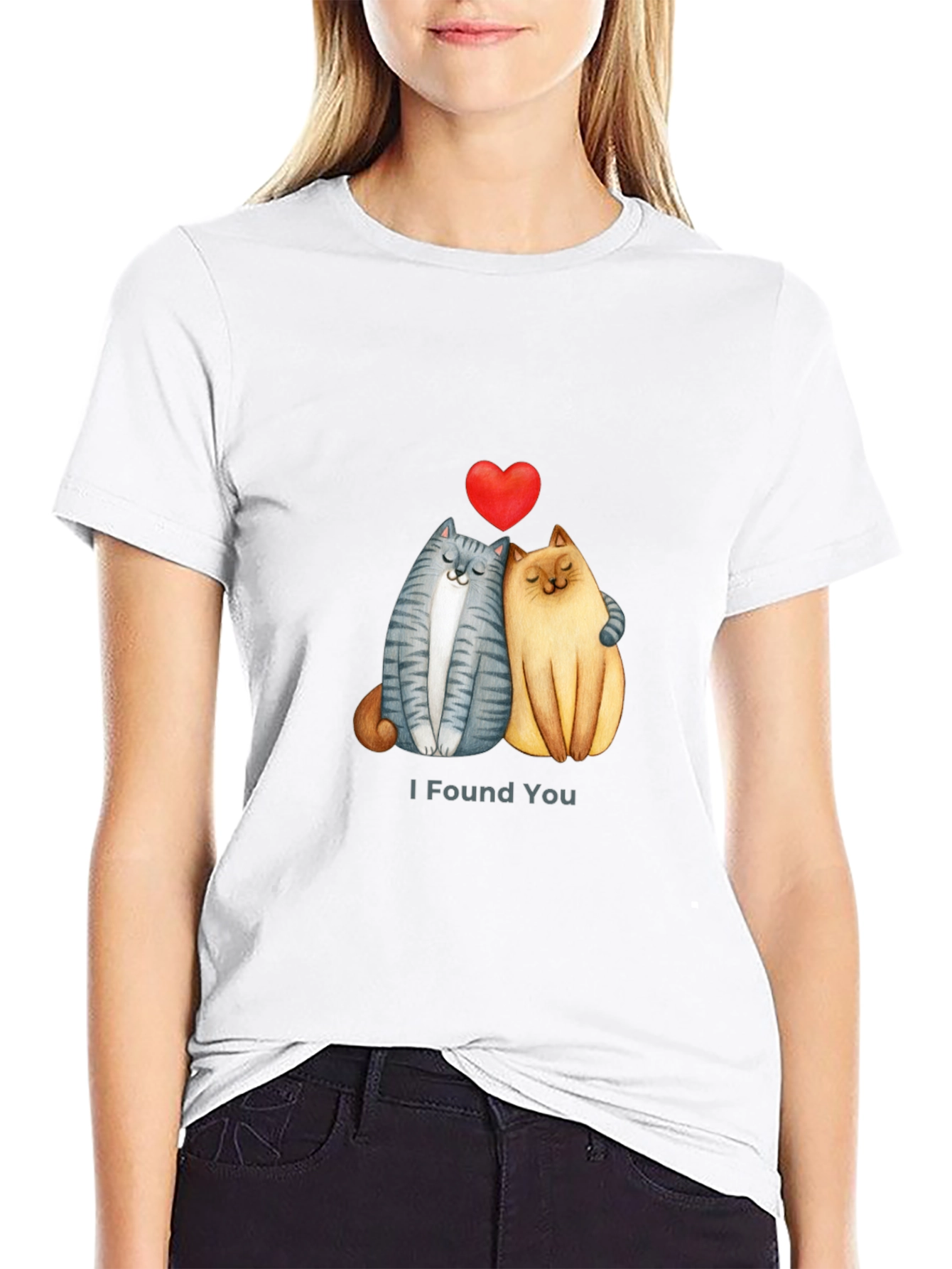 Cute Cats I Found You Valentines Day Black T-Shirt