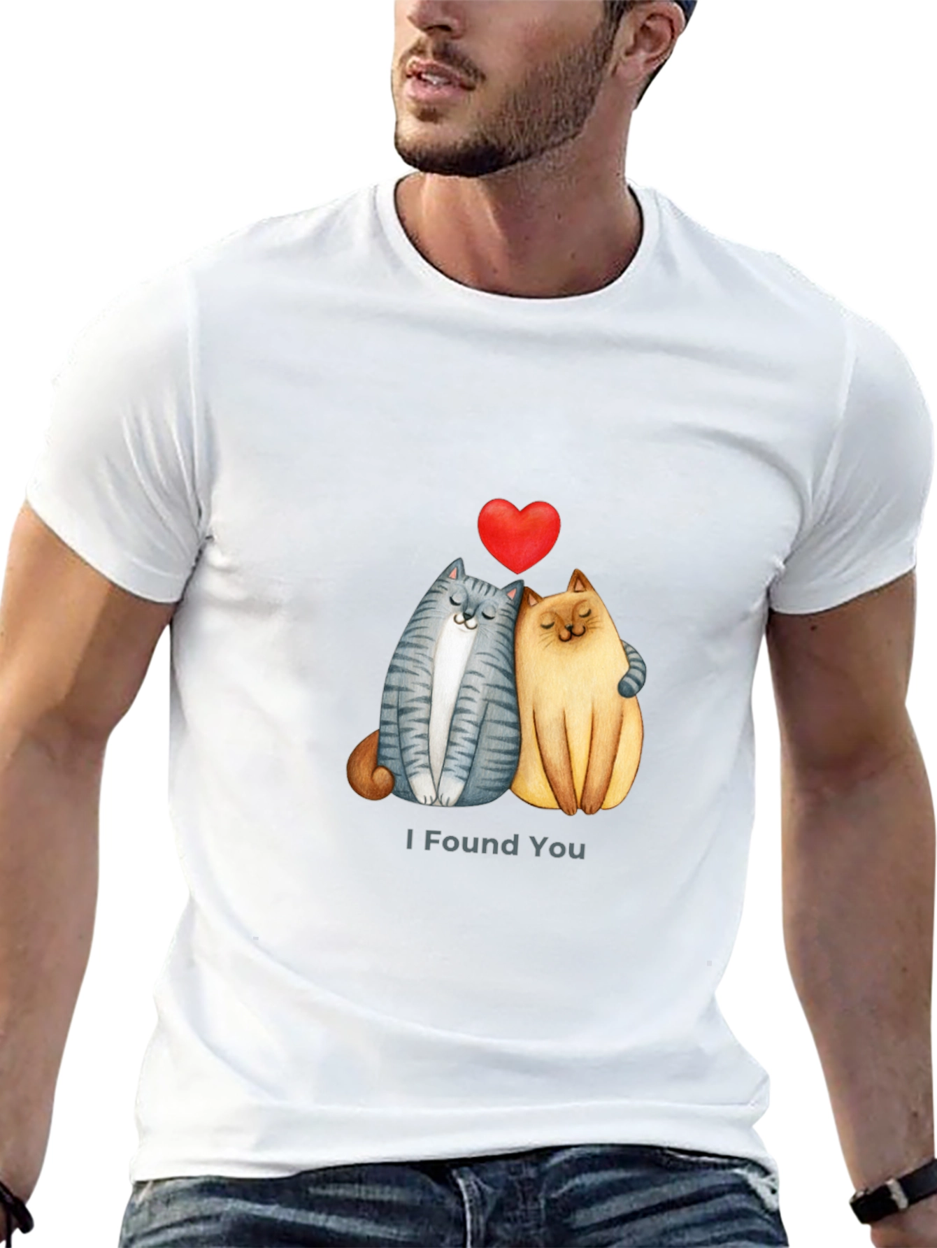 Cute Cats I Found You Valentines Day Black T-Shirt