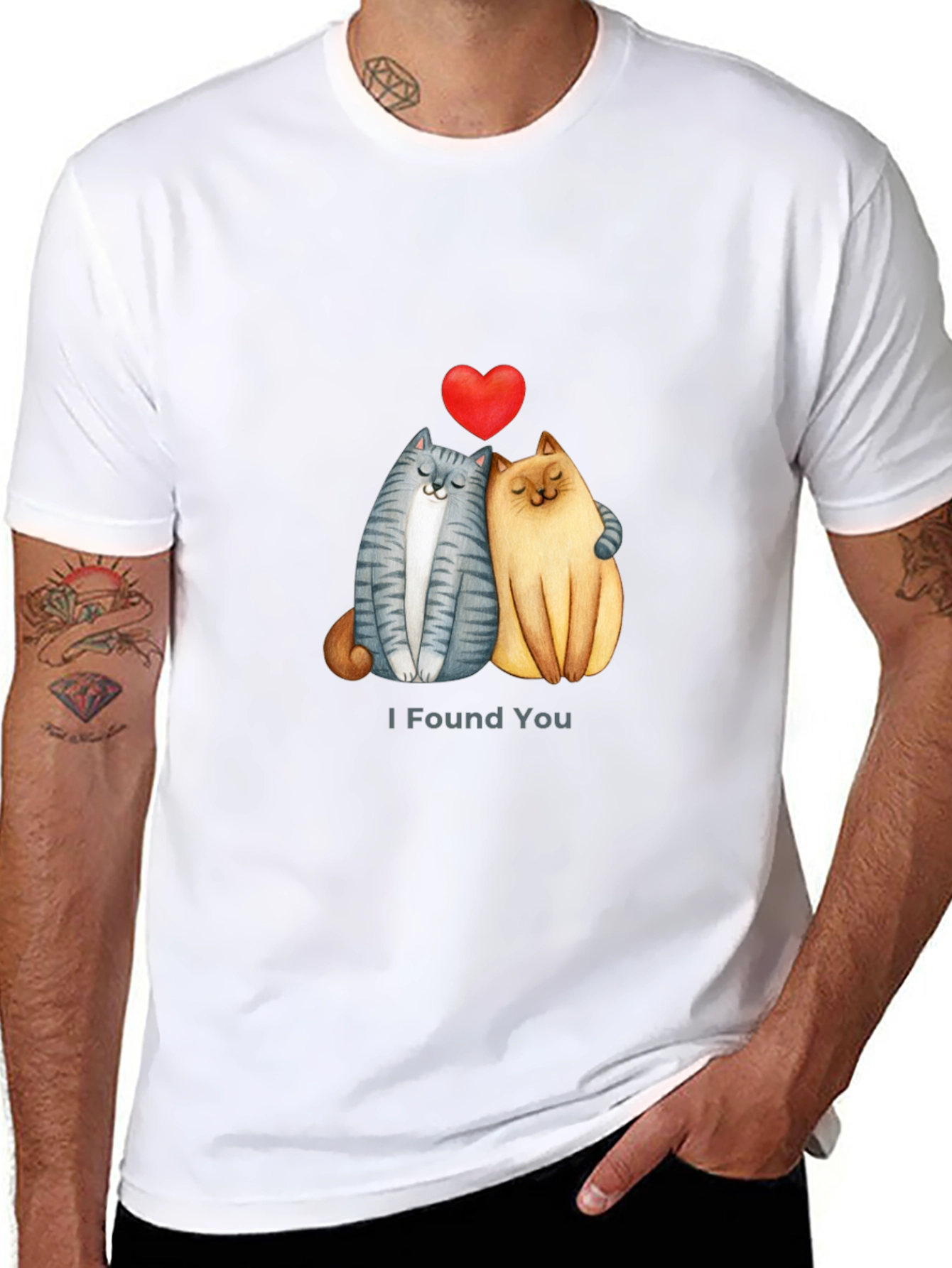 Cute Cats I Found You Valentines Day Black T-Shirt