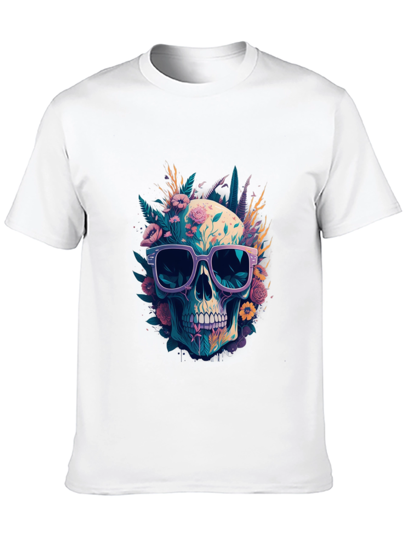 Floral Skull T-Shirt with Sunglasses - Unique Design