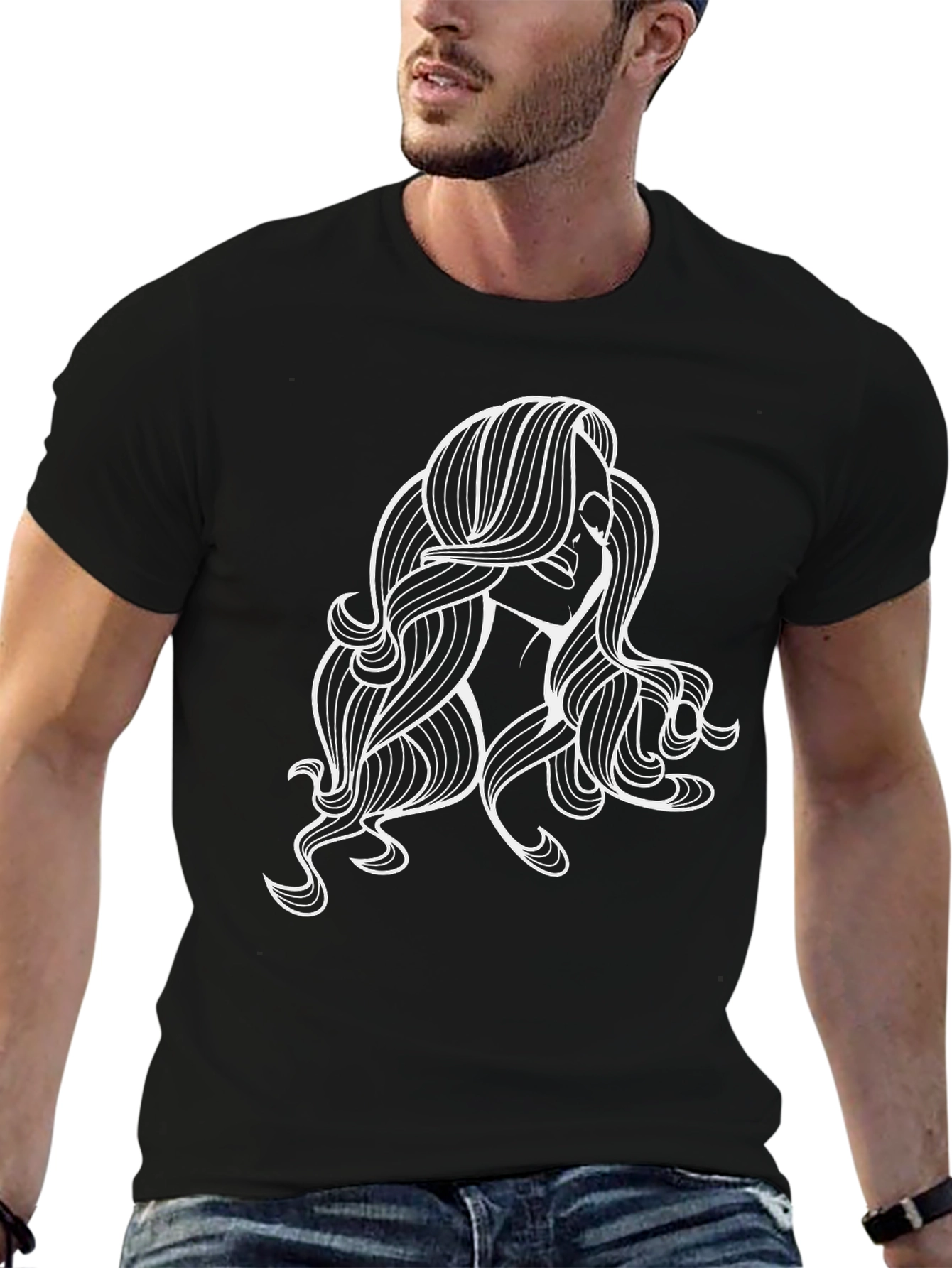 Black Tee with Woman Graphic