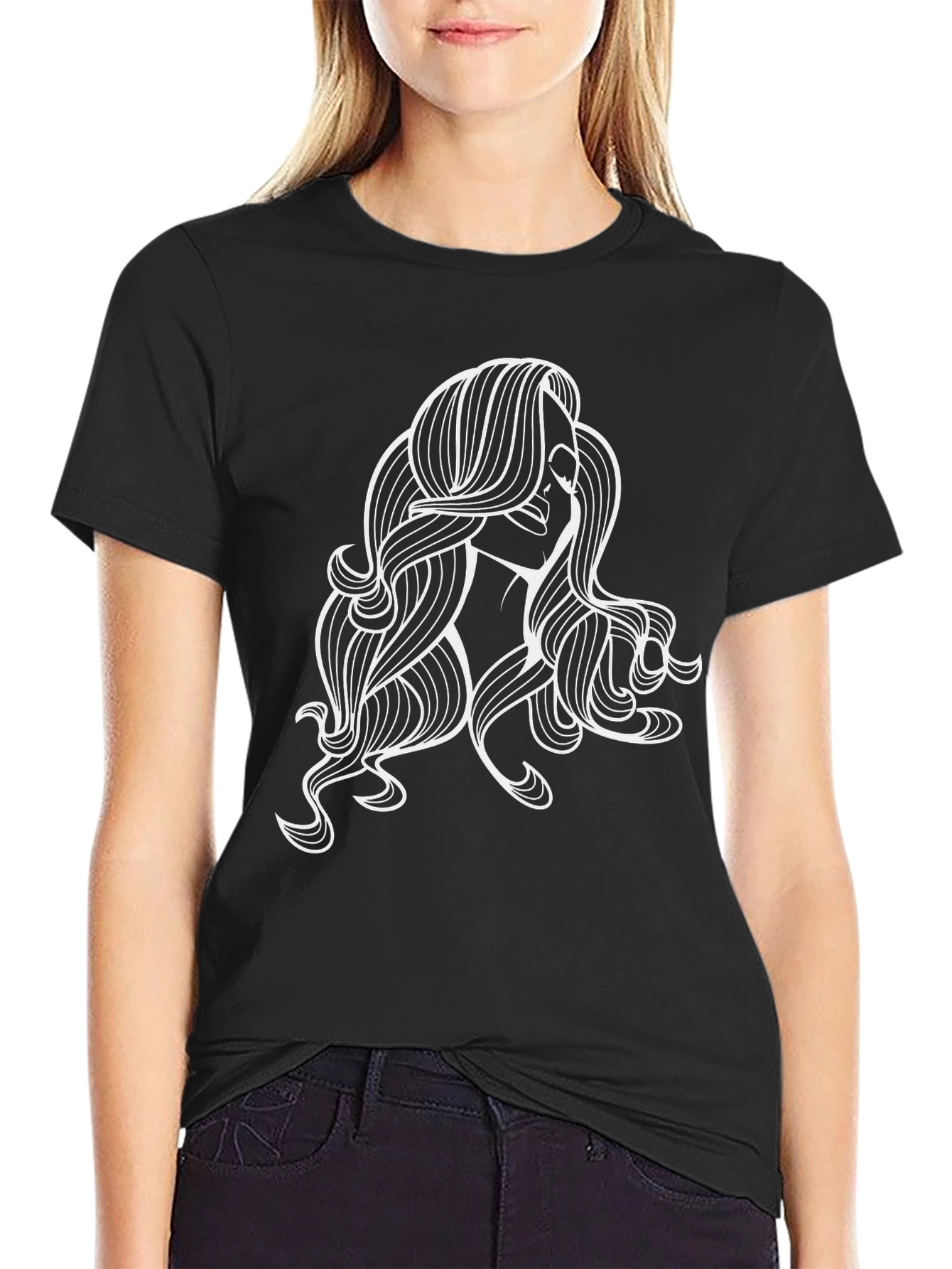 Black Tee with Woman Graphic