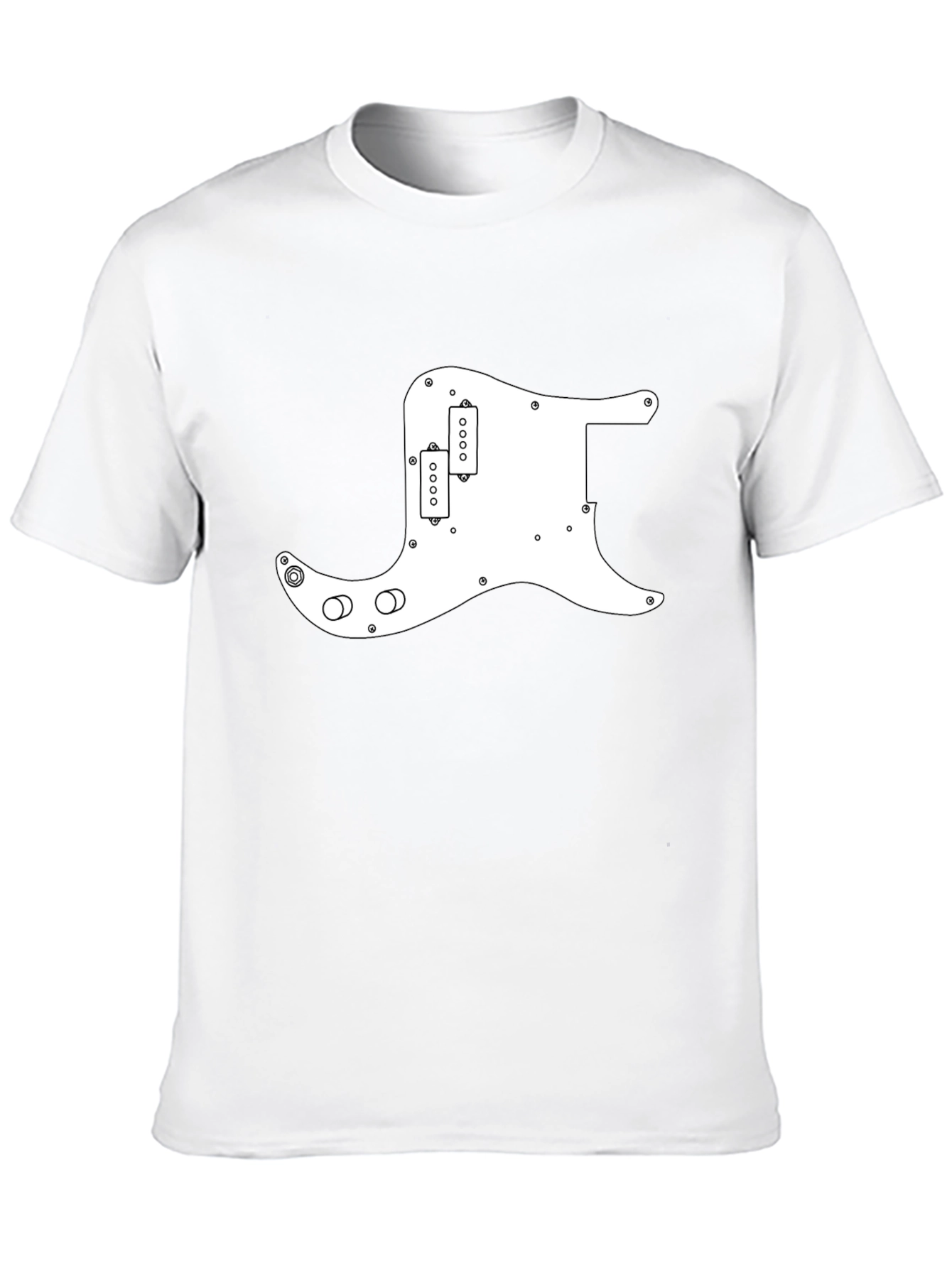 Black T-Shirt with White Guitar Pickguard Graphic