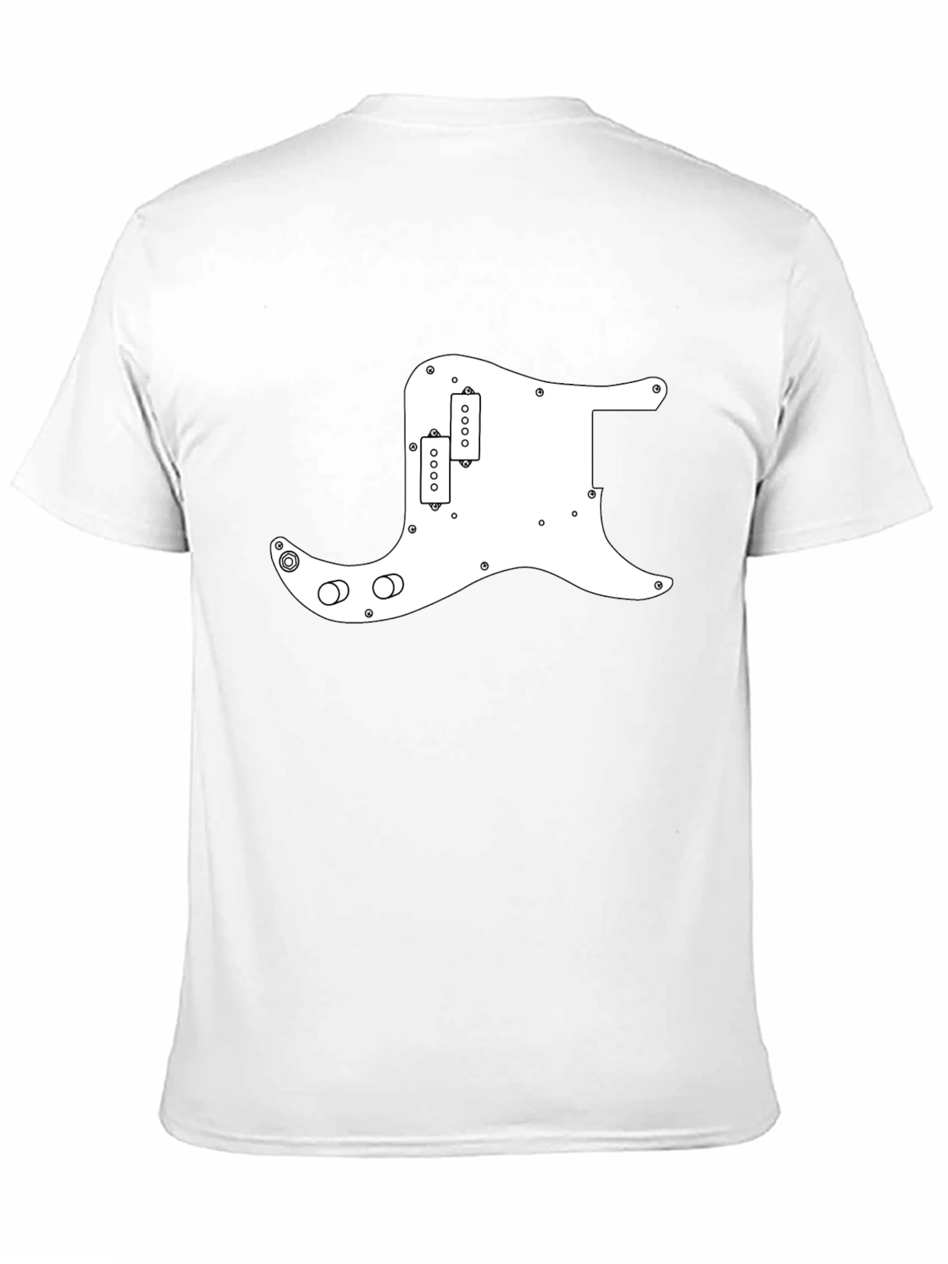 Black T-Shirt with White Guitar Pickguard Graphic